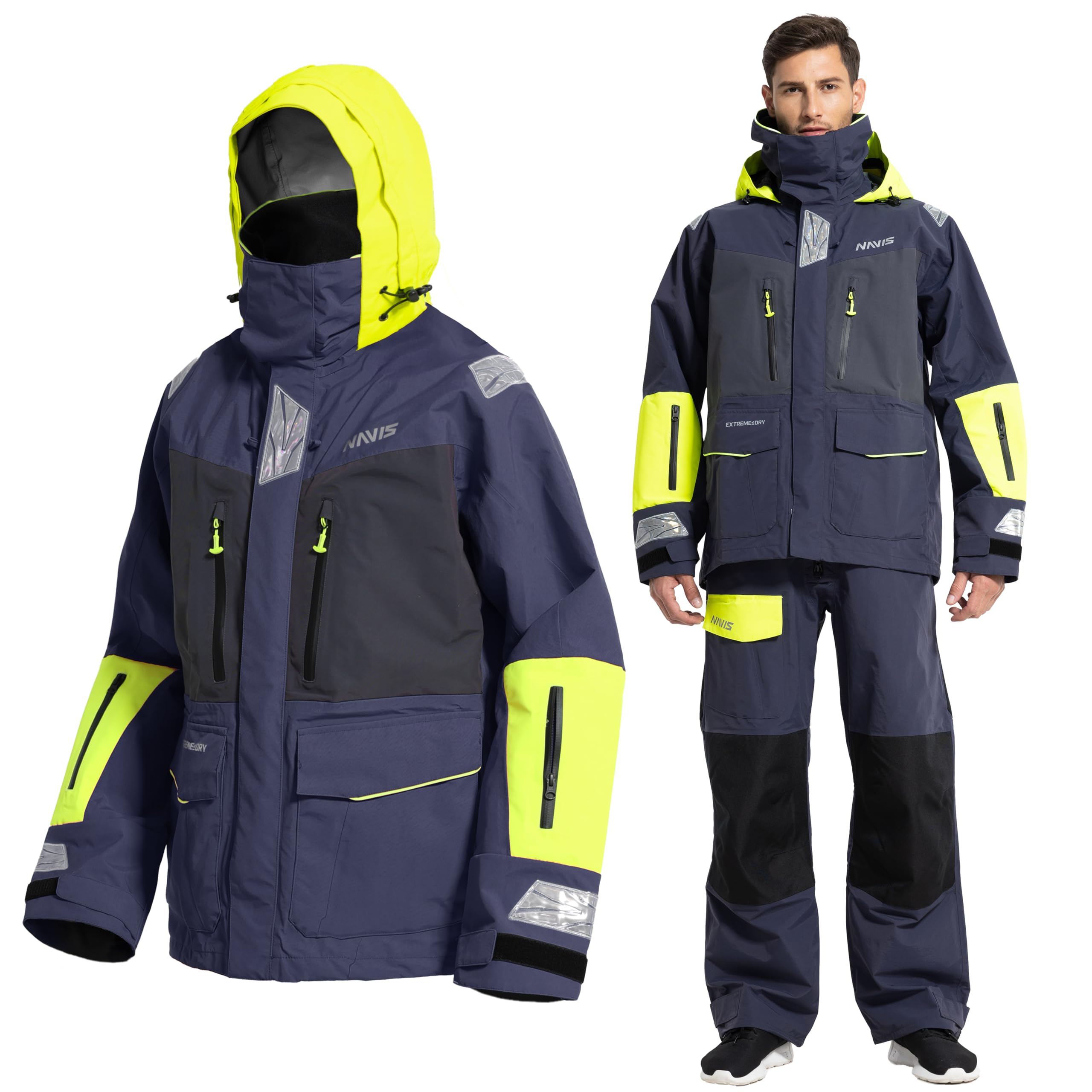- Men's PRO 3-Layer Waterproof Sailing Jacket with Hi-Vis Hood for Offshore Fishing & Ocean Work