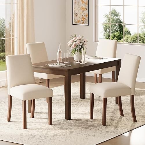 Juego de 4 sillas de comedor, modernas sillas de comedor, silla tapizada de cocina estilo granja para restaurante y cafetería, color beige