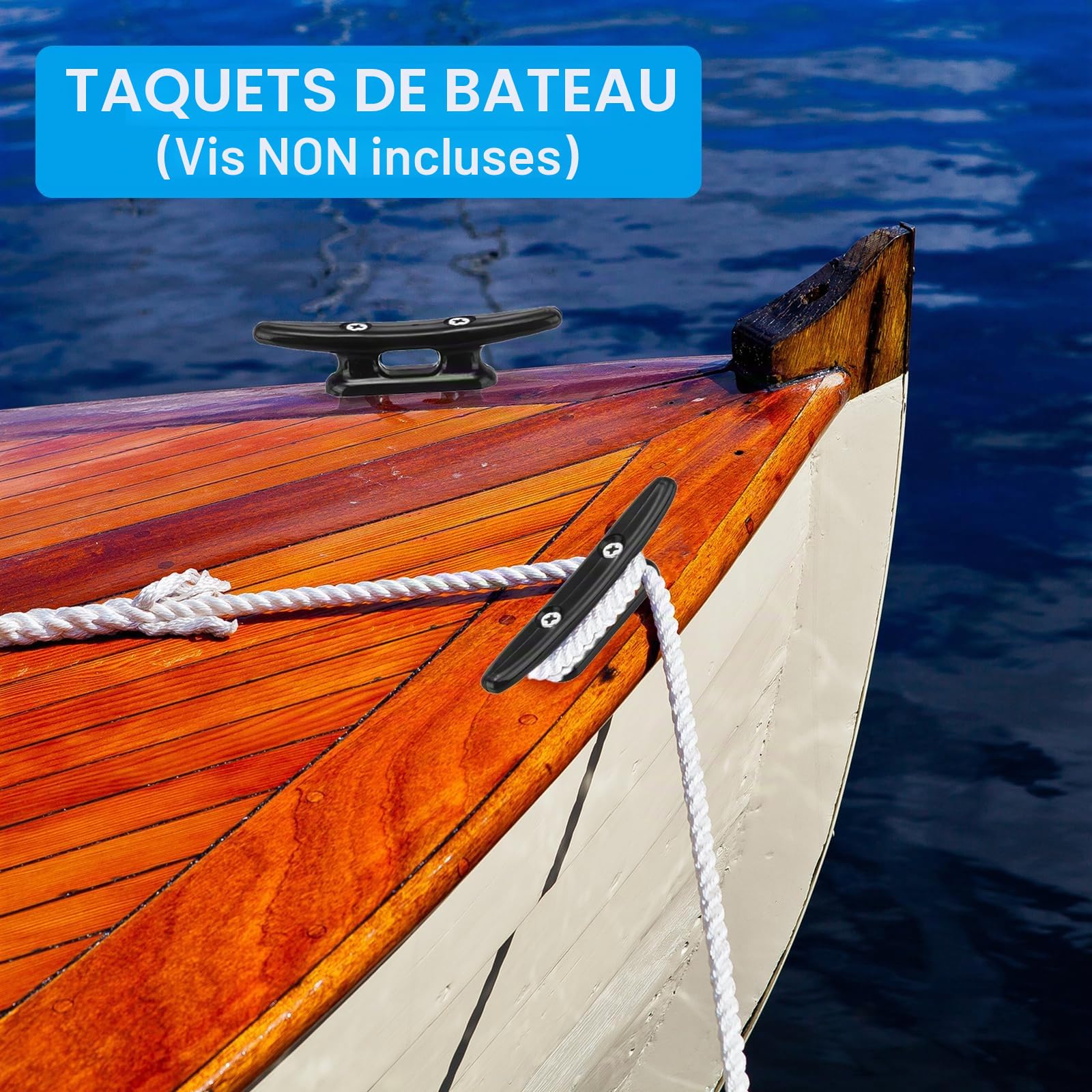 PATIKIL 4 Taquets de Quai en Nylon de 8 Pouces pour Bateau, Kayak, Petite Corde, Amarrage pour Ponts Marins, Canoës, Kayaks, Décoration, Noir