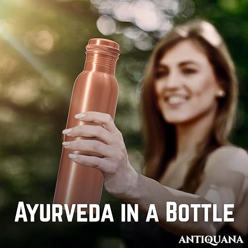 Miniatura 12 de Botella de agua de cobre puro de 34 onzas, diseño martillado a prueba de fugas con vaso, bolsa de transporte y acabado liso decorativo, botella de