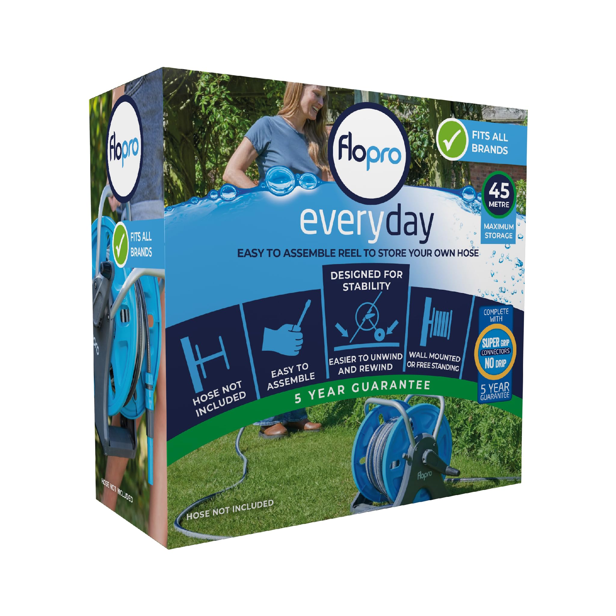 FLOPRO-Everyday Hose Reel Without Hose: 2-in-1 Ideal as Free Standing or wall Mounted Hose Reel. Robust Frame for Stability. Easy Flat Pack Assembly. Use existing Hose & Fittings. Fits All Brands
