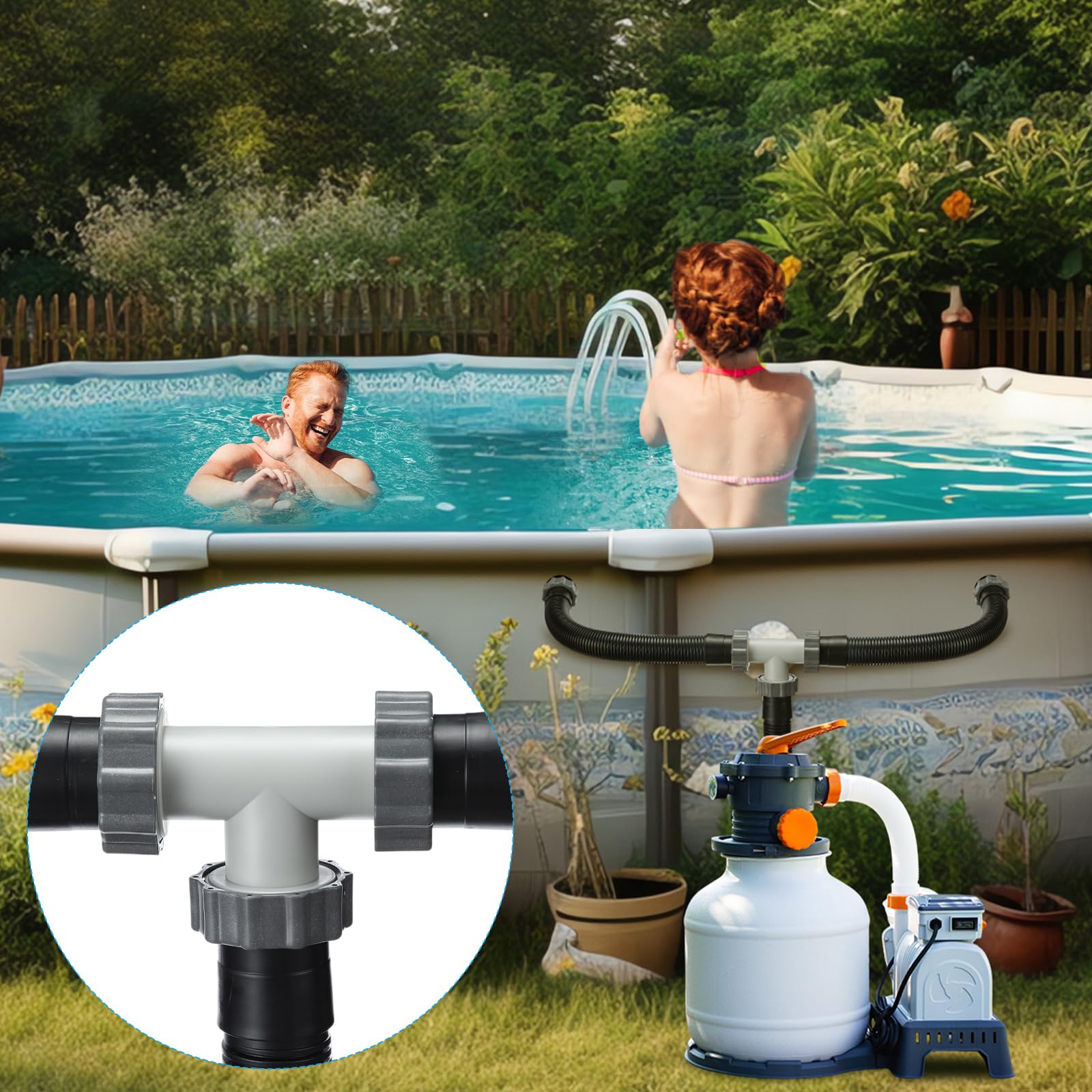 Frienda 3,8 cm bis 3,8 cm T-Gelenk-Poolschlauchverbinder mit 3 Stück Pumpen-Ersatzschlauch mit 3,8 cm Durchmesser, 150 cm lang, Poolschlauch-Adapter und Ersatzzubehör für Filterpumpe (schwarz)