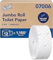 Scott Professional Coreless Jumbo Roll Toilet Paper 2-Ply, 1150ft High-Capacity Rolls, Septic Safe, Bulk 12 Rolls (07006)