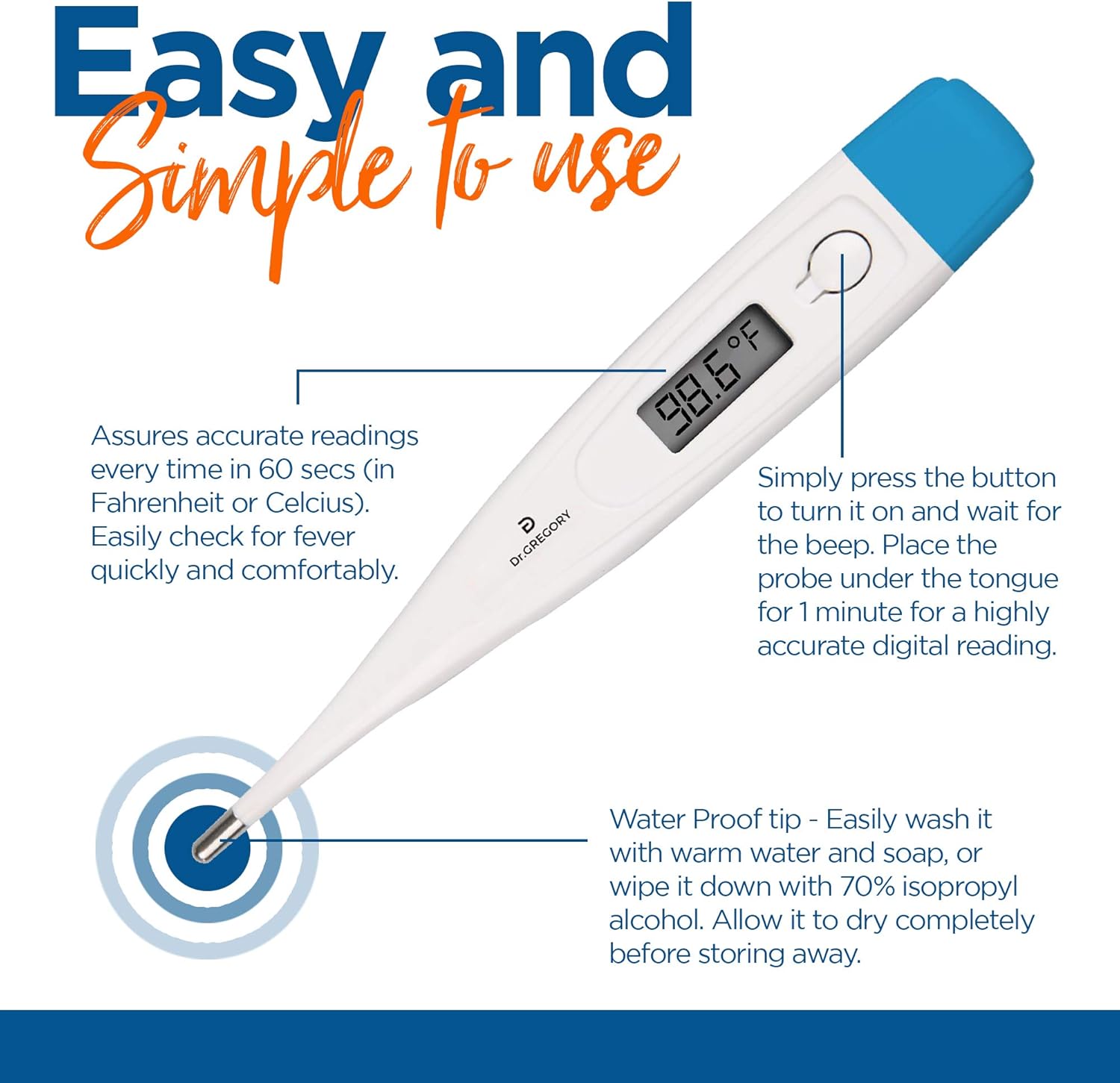 Dr. Gregory Digital Oral Thermometer – Doctor-Backed, Reliable & Highly Accurate – Best Choice for All Ages: Adults, Kids, Babies and Seniors – Ideal for Family & Home Care – °F or °C : Health & Household