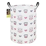 HUNRUNG Laundry Hamper,Large Canvas Fabric Lightweight Storage Basket Toy Organizer Dirty Clothes Collapsible Waterproof for College DormsRound-Love Owl