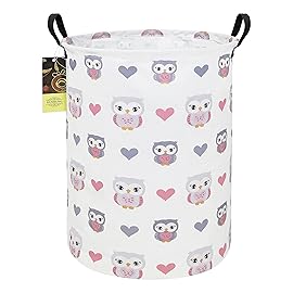 HUNRUNG Laundry Hamper,Large Canvas Fabric Lightweight Storage Basket Toy Organizer Dirty Clothes Collapsible Waterproof for College DormsRound-Love Owl