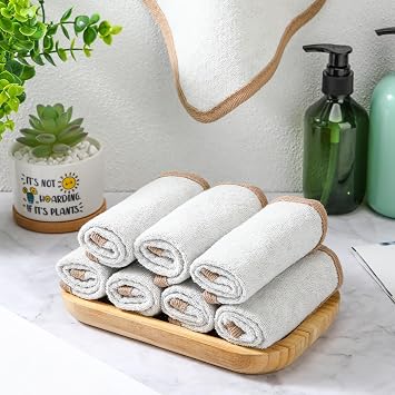 Tudomro 10 Pcs Exfoliating Washcloths Double Sided Man Wash Cloths Body Face Exfoliating Scrub Cloths for Shower Men Women(10.2 x 8.7 Inch,Gray)