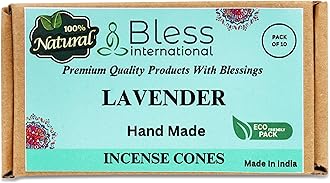 Bless InternationalLavender Incense-Cones Handmade-Hand-Dipped Organic-Chemicals-Free for Purification-Relaxation-Positivity-Yoga-Meditation The-Best-scents (10 Count)