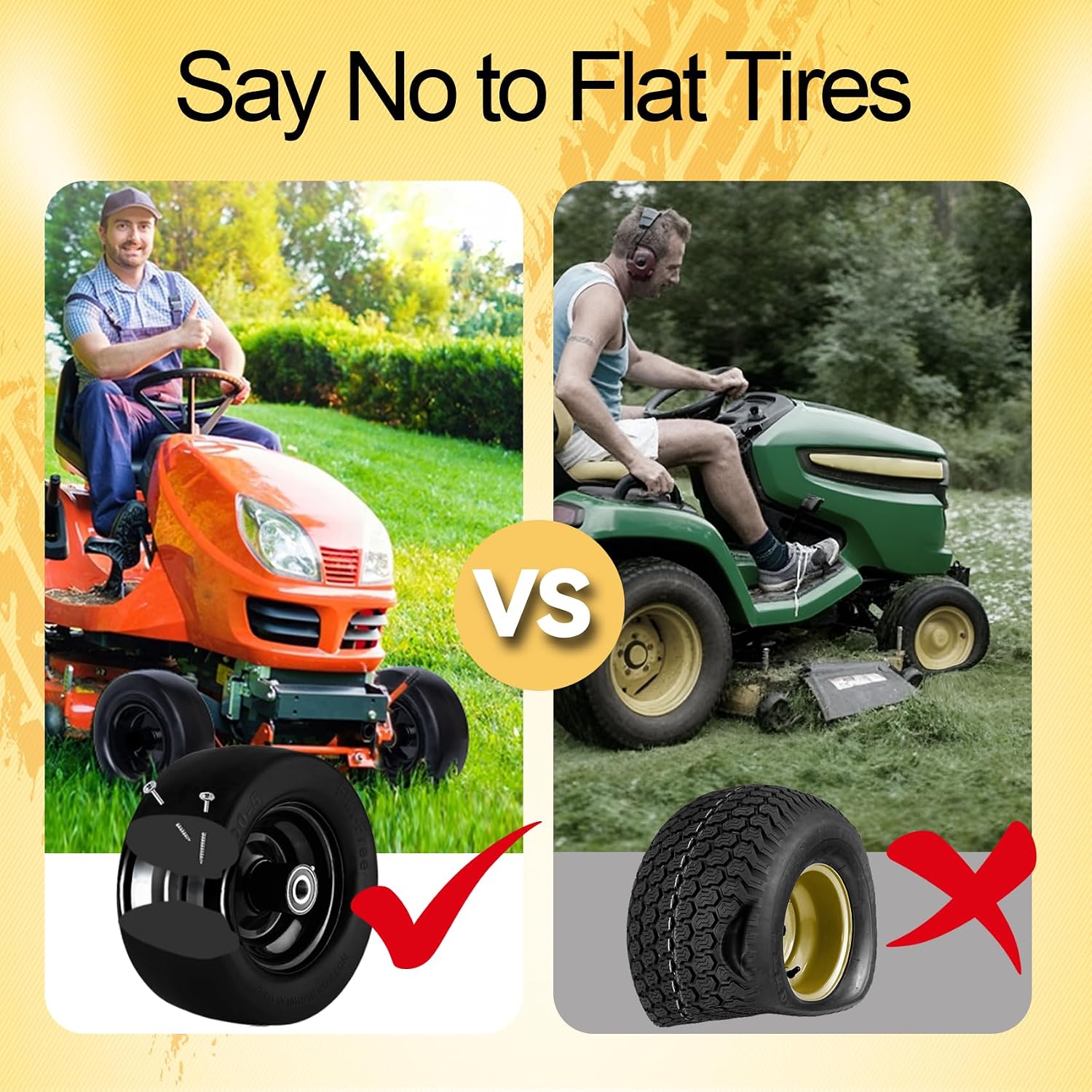 11x6.00-5 Tires for Zero Turn Mower,with Upgraded 3/4",5/8"and 1/2" Bearing More Durable,11x6.00-5 Flat Free Tire,11x6-5 Lawn Mower Tires 6"- 8"Center Hub, Load 400lbs