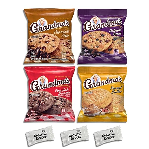 Grandma's Cookies - Paquete variado de galletas con chispas de chocolate, galletas de brownie de chocolate, galletas de mantequilla de maní,