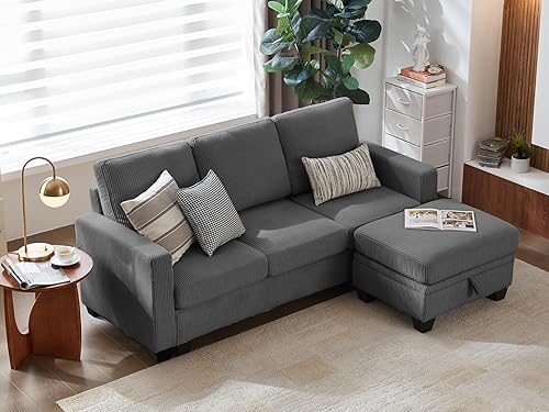 CHIC HOUSE Sofá modular de pana con diván otomano, sofá cama en forma de LU para sala de estar, apartamento, salón, moderno reposabrazos y muebles