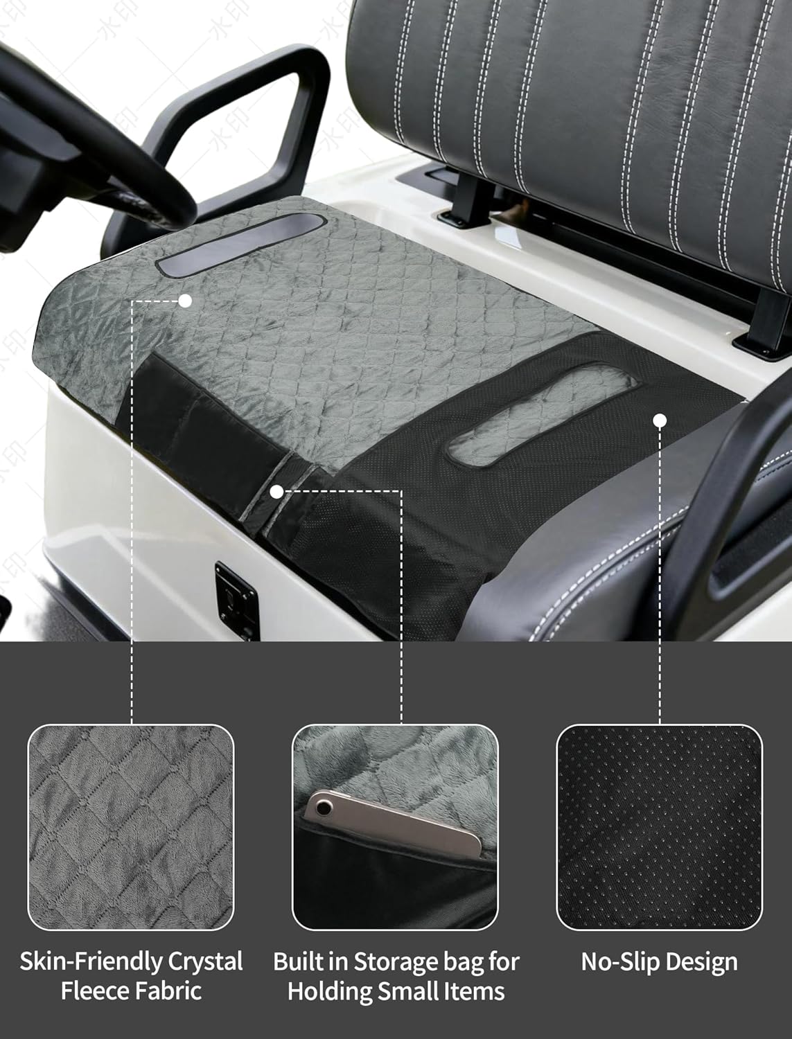 Golf Cart Seat Cover with 12V Car Plug, 50" × 31", Non-Slip Winter Golf Cart Seat Towel Blanket with 2 Front Pockets, Fits for EZGO, Yamaha, Club Car and More 2 Person Seats Golf Carts