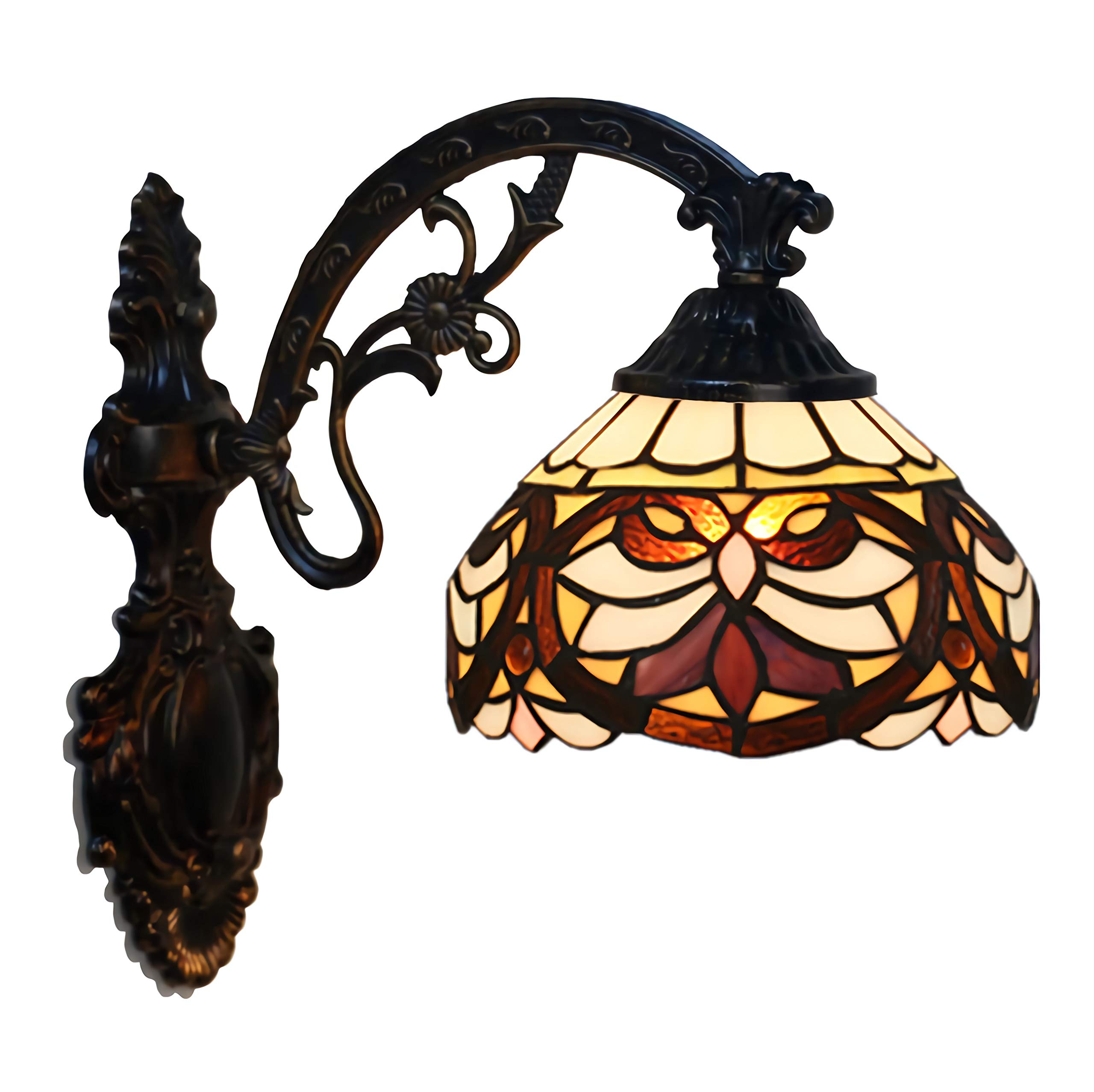 SXWNBIFH Tiffany Style Wall Light, Handmade Stained Glass Wall Sconces,Vintage Bedside Wall Lamp for Living Room Bedroom Bathroom Hallway [Energy Class A + + ],2