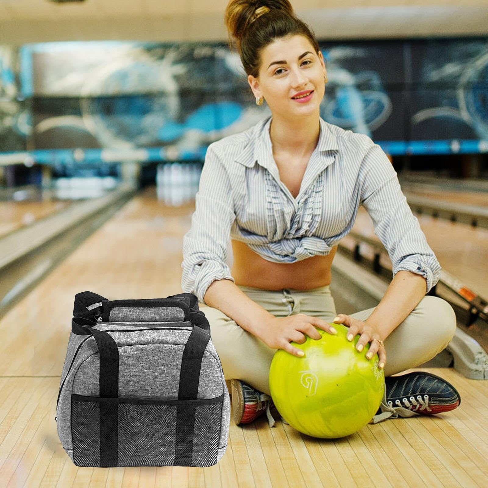 Bowlingtasche mit einzelnem Ball – Design mit Netztasche, Bowlingtasche mit einzelnem Ball, Brsa mit Netztasche | kompakte gepolsterte Tasche, elegantes und langlebiges Accessoire, für den Transport