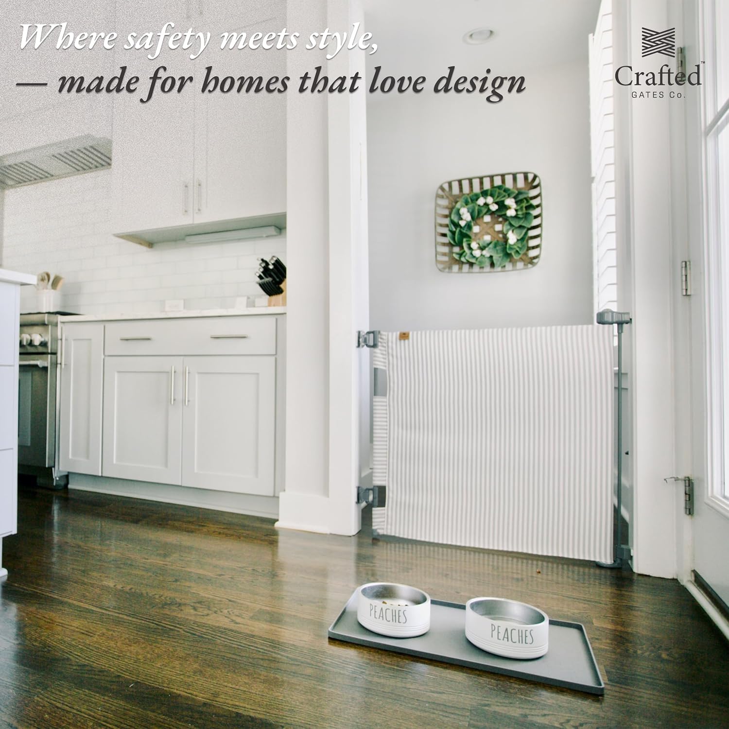 Crafted Gates Modern Fabric Baby Gate – Indoor Safety Gate with Premium Milliken Alpine Performance Fabric, Pet & Toddler Barrier, Designer Look – Easy Install – USA Made