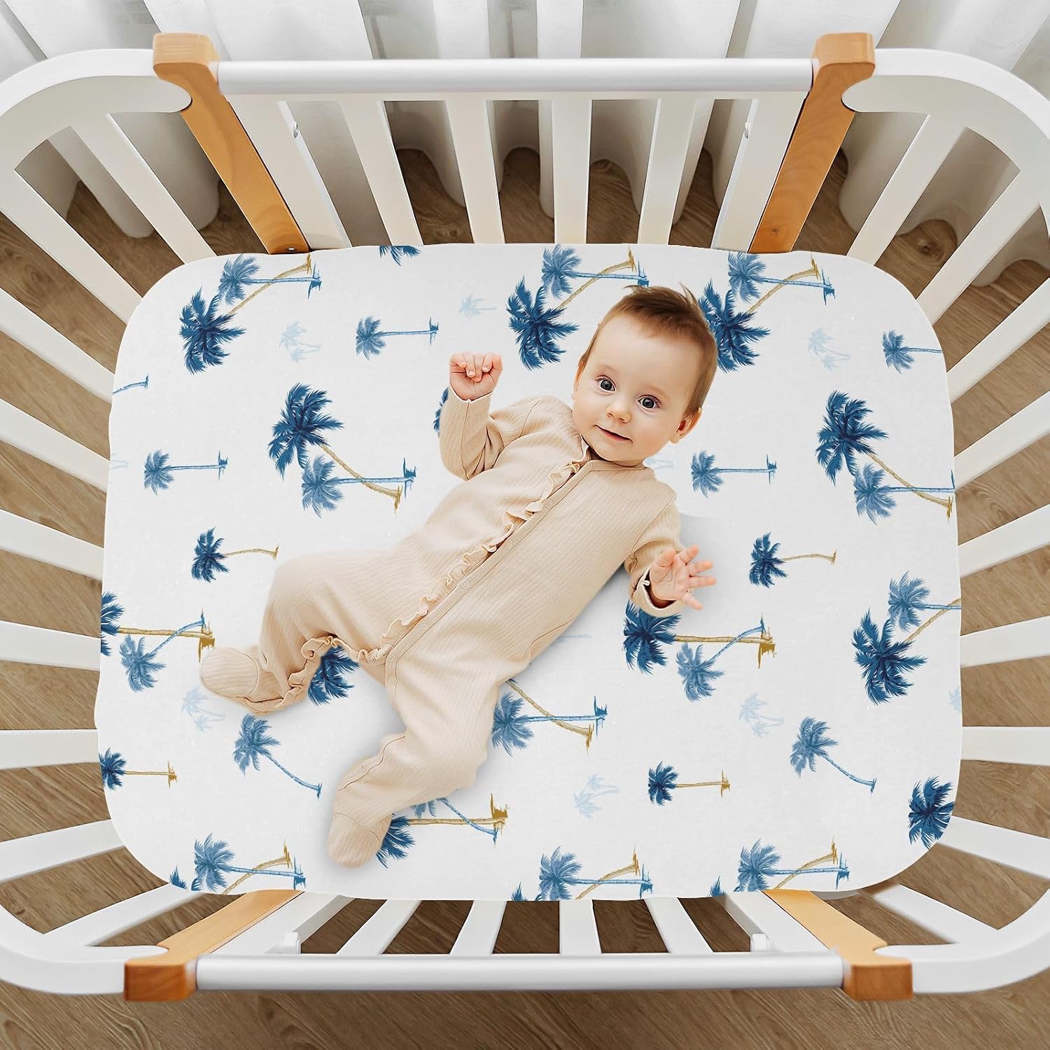 vvfelixl Crib Sheets for Boys Tropical Tree Palm Tree Toddler Baby Girl Sheets for Crib,Neutral Mini Crib Nursery Mattress Sheets Fitted,Crib Mattress Soft & Breathable 52 * 28 * 9In White
