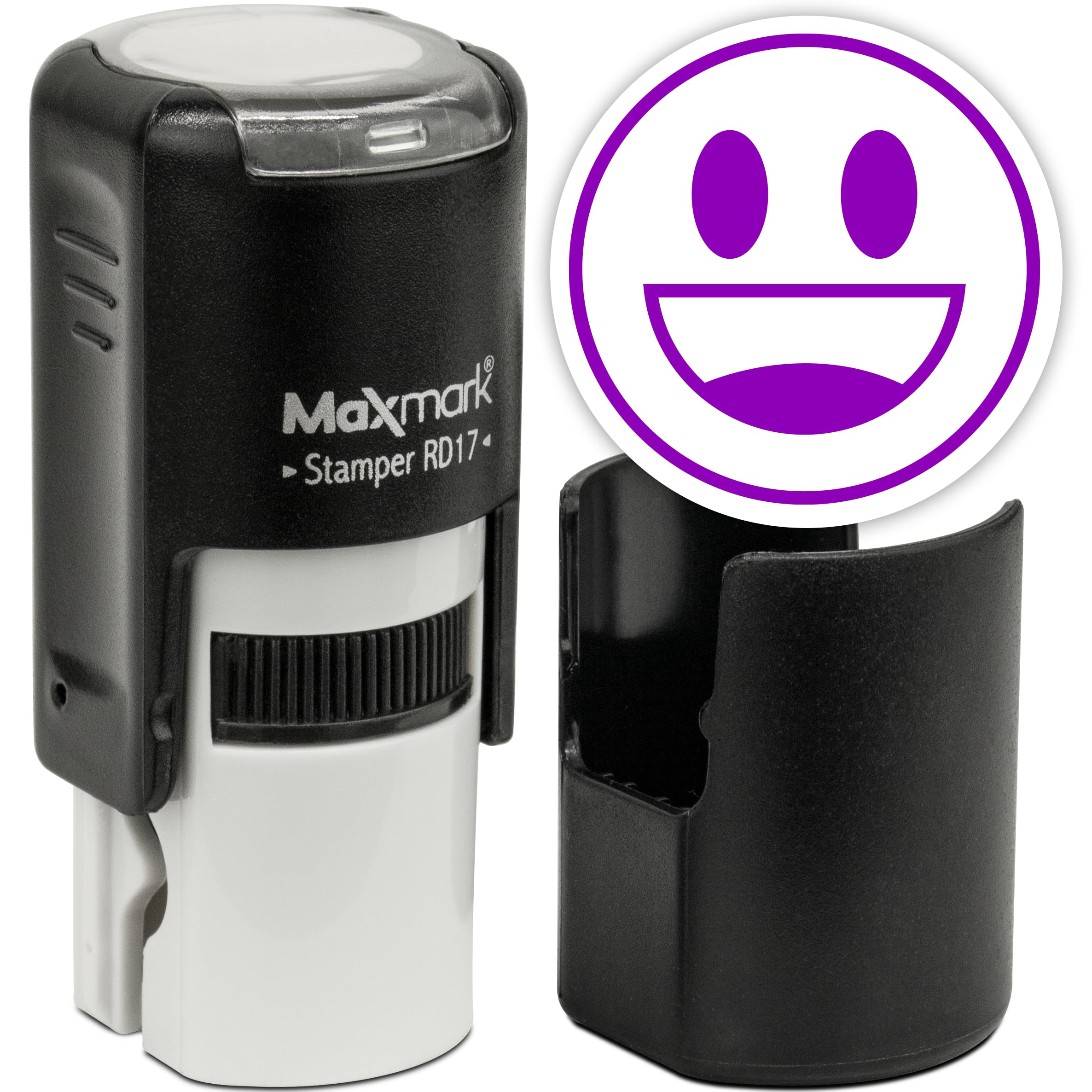 MaxMark Round Self Inking Emoji Stamp - Smiling - Purple Ink