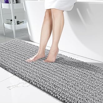 Yimobra Bathroom Runner Rug 70x24 Inch - Extra Long Non Slip Chenille Bath Mat, Soft & Absorbent, Machine Washable Shaggy Hallway Carpet for Vanity Tub Shower, Gray Home Decor Accessories