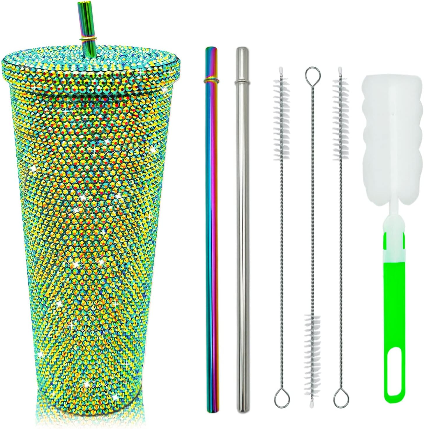 26oz Bling Cup Diamond Studded Tumbler Glitter Water Bottle with Lid and Straws Stainless Steel Vacuum Insulated Coffee Ice Cup Gift for Women (Deep Green) - Image 3