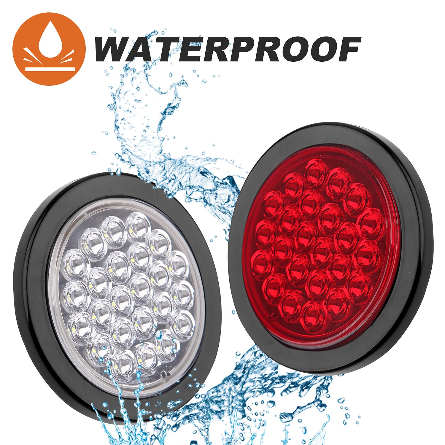 Juego de 6 luces traseras LED redondas de 4 pulgadas, 4 luces LED redondas de freno, de marcha atrás, 24 luces LED incluyen ojales de 3 puntas para camión, remolque, RV (4 rojos + 2 blanco)