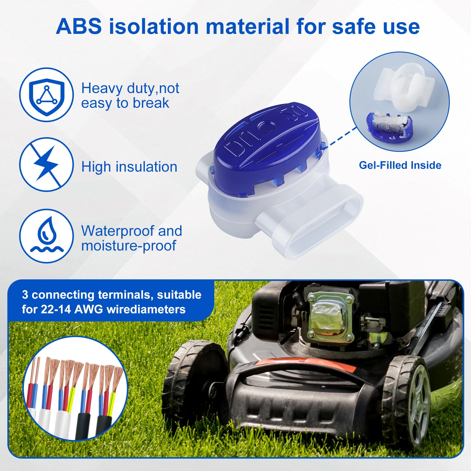 20x SINCODA 3-Wege-Drahtverbinder Wasserdicht – Mit Gel, 22–14 AWG, Selbstabisolierend, Für Mähroboter & Außenbereich (314-BOX)