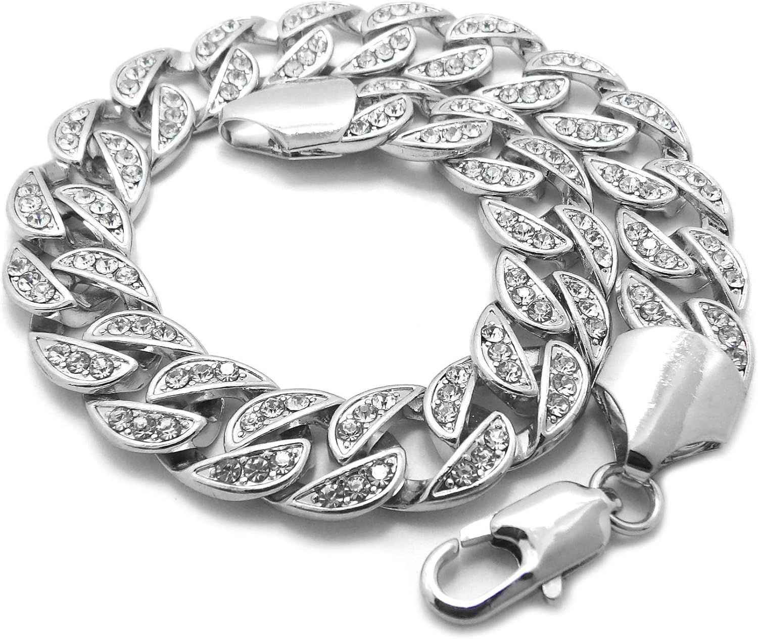 New Women's Fashion Iced 10mm/10,11",12" Ice Bling Miami Cuban Chain Anklet (Silver, 11)