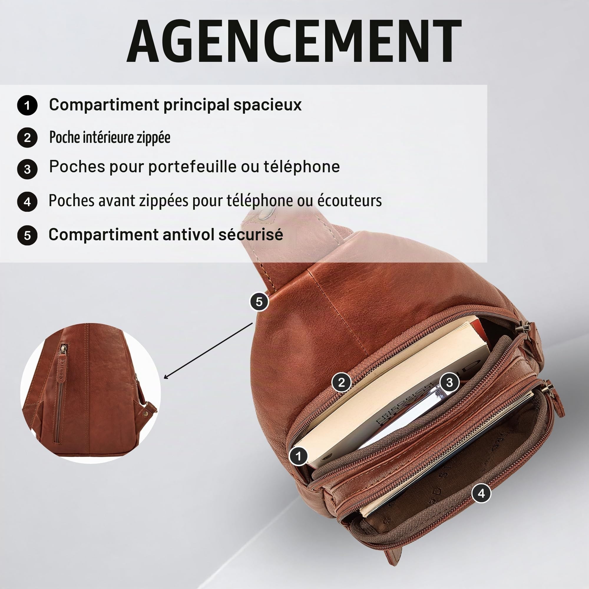 STILORD "Torino Sac Poitrine Homme Cuir Stylé Crossbody Bag – Sacoche Bandoulière Homme Cuir Véritable à Porter pour Tablette 8,3 Pouces Antivol Voyage et le Quotidien Couleur:noir
