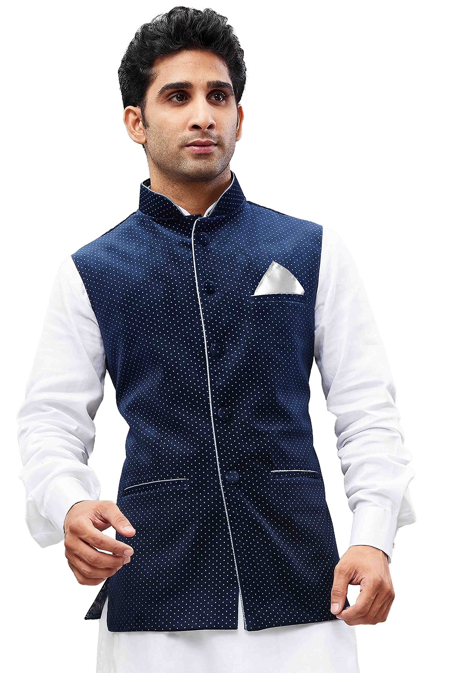 Men's Black Velvet Ethnic Jacket-image-37