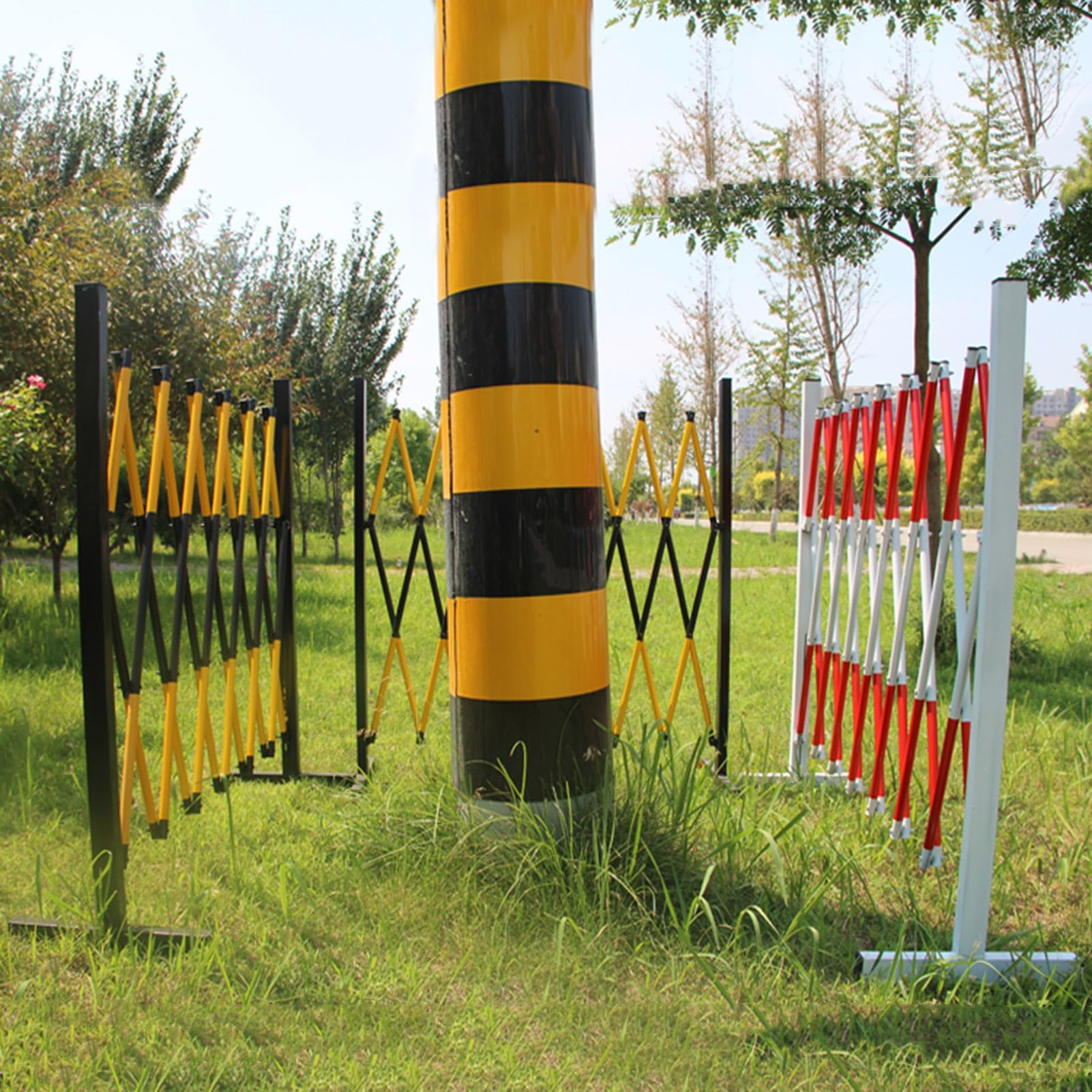 Barrera de tráfico extensible, puerta de estacionamiento industrial, valla de entrada portátil, fácil montaje, rojo y blanco, 1,2 x 2,5 m, ideal para seguridad vial y control de acceso