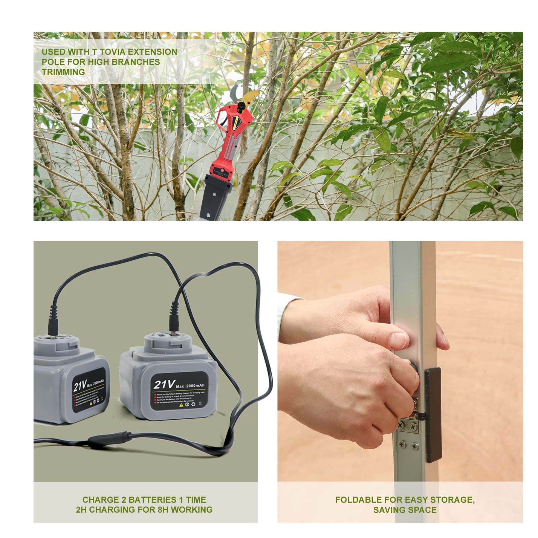 Sekatory Elektryczne Elektryczne nożyce do przycinania 400W bezszczotkowy akumulatorowy sekator zasilany litowo drzewo owocowe przycinanie Bonsai z 2 bateriami(Shears pole(Box))