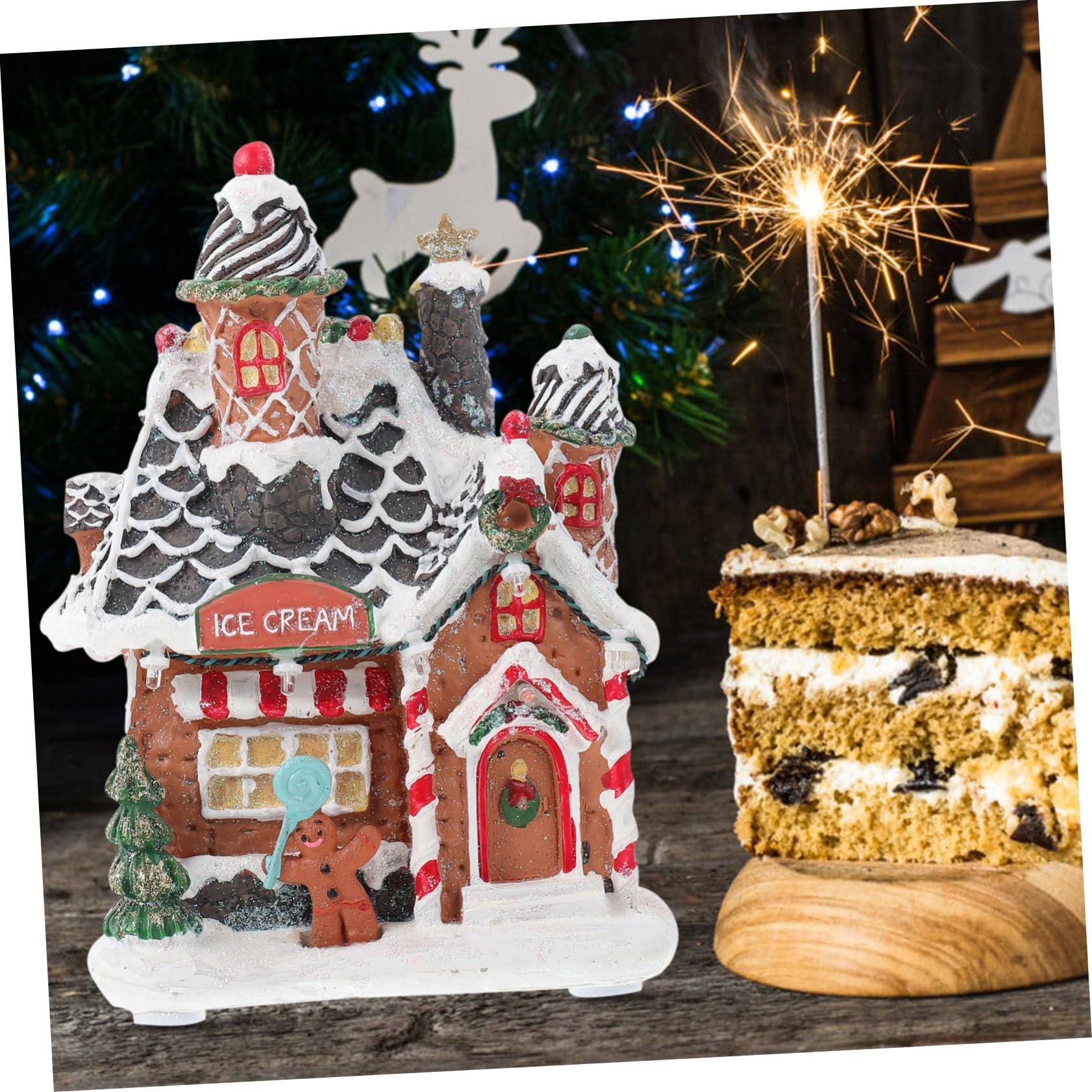Casa Luminosa De Resina Navideña Decorativa para Manualidades, Adorno Luminoso De Escritorio Luces Led, Diseño Casa De Nieve para Decoración Interior y Ambiente Festivo, Unidad Única