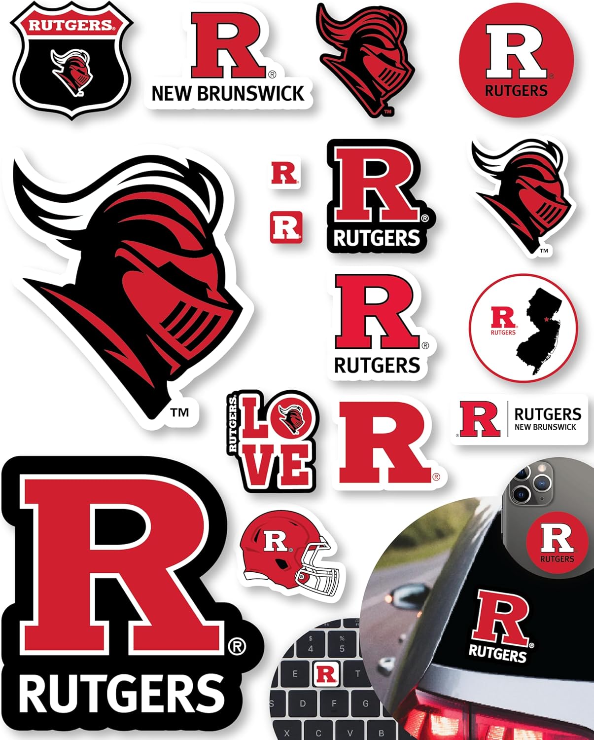 Rutgers Stickers for Gift, Car, Water Bottle, Laptop, and Phone for Football Fans and University Graduates (Rutgers Scarlet Knights)