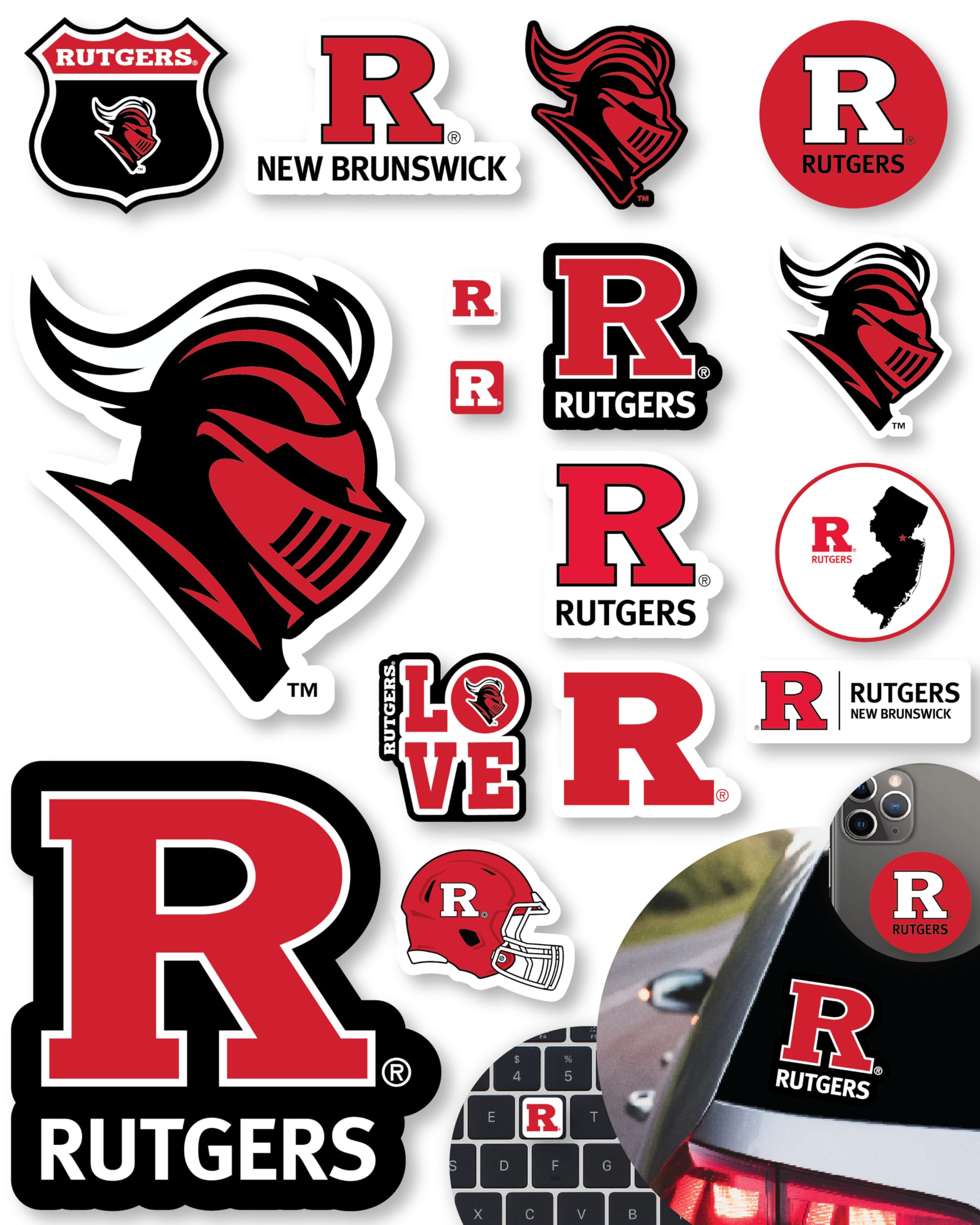 Rutgers Sticker Sticker Variety Pack for Car Water Bottle Phone 14 Pc Gift