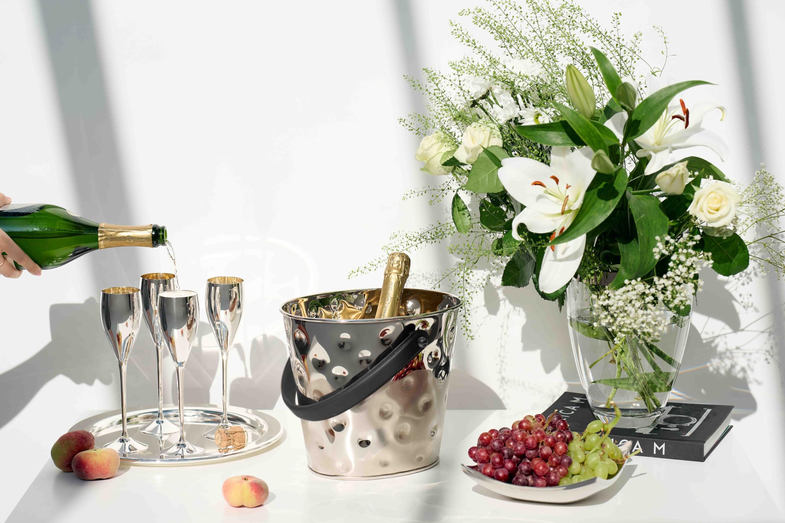 EDZARD Champanera Gideon (26 x 21 cm, H 23 cm), niquelada, martillada – enfriador de vino, enfriador de botellas, cubitera