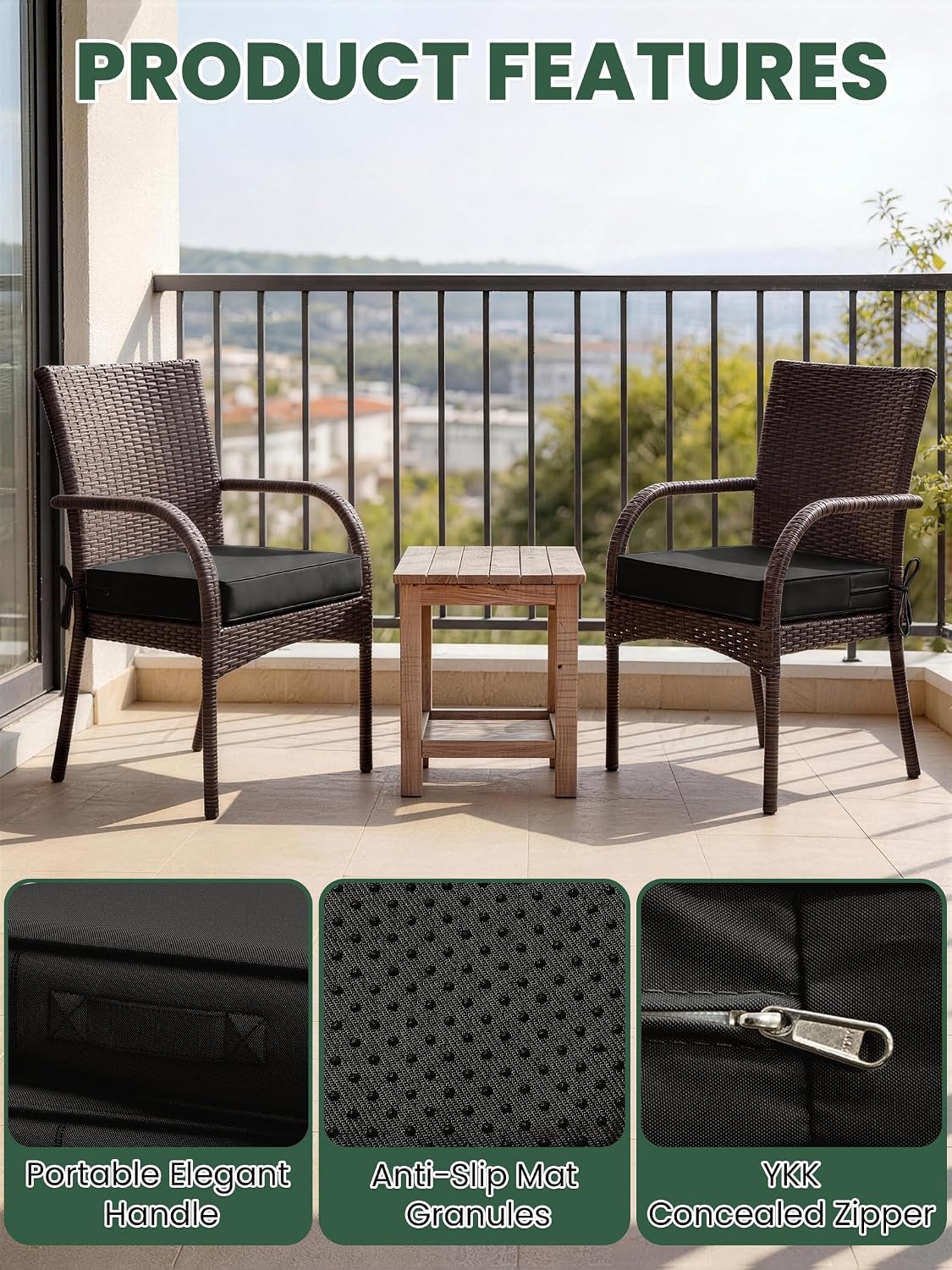 Outdoor Chair Cushion Cover 19 x 19 x 3 Inches Patio Furniture Outdoor Waterproof Seat Cushion Cover, Patio Chair Cushion Covers with Handles and Ties Cover of 2, Covers Only, Black