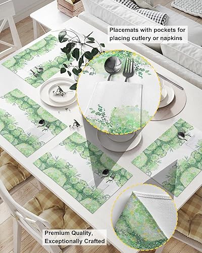 Miniatura 2 de Abstract Green Table Placemats for Dining Table Set of 4,Cotton Linen Cloth Kitchen Place Mats with Pocket,SquareRectangleRoundOblong Table