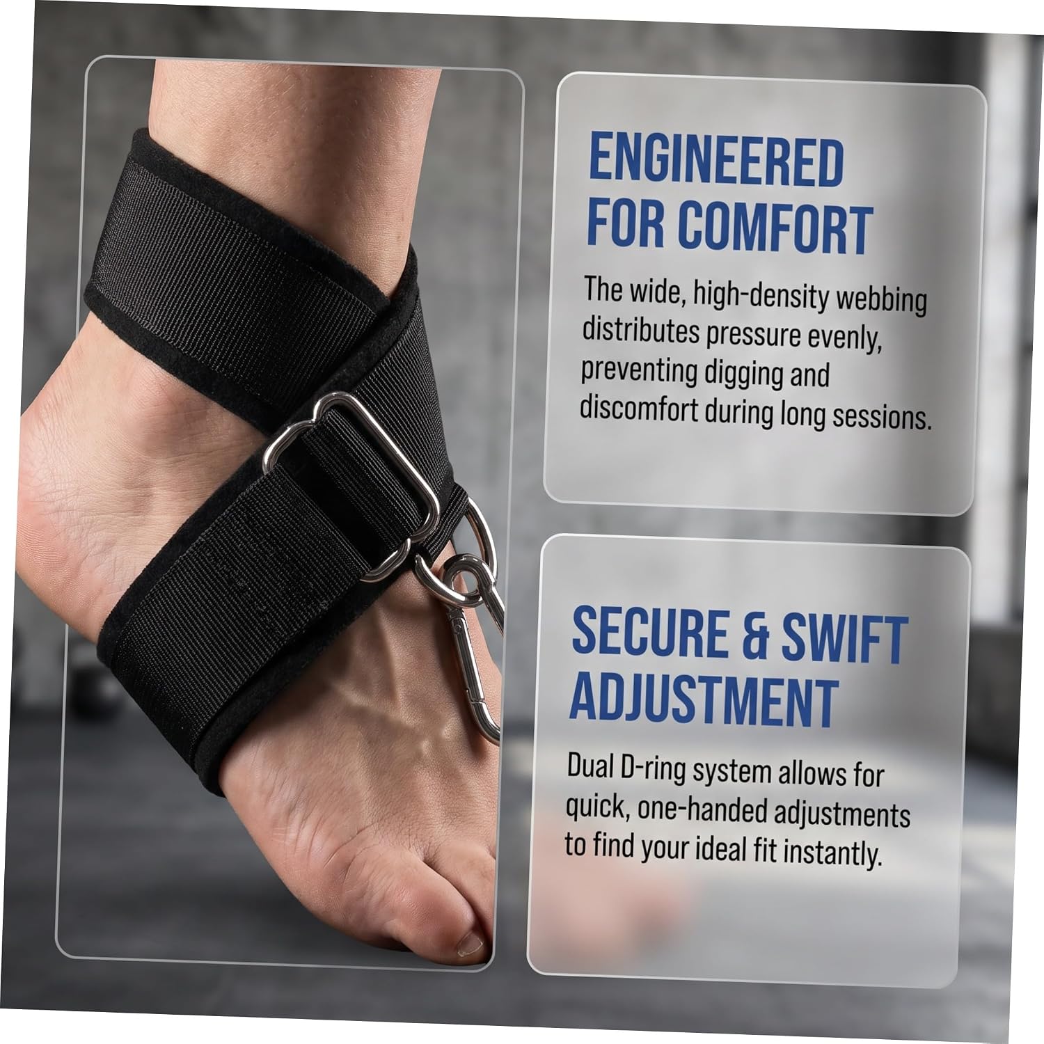 Pilates Foot Strap with Metal Carabiner for Stretching, Black