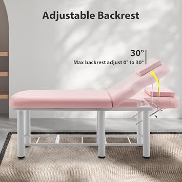 Professioanl Massage Table, Backrest Adjustable Removable Headrest, Bottom Shelf Storage, Memory Foam Layer Salon Bed (Pink)