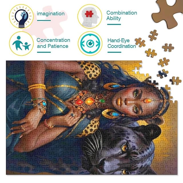 Foto 4 de 8 de Afro Queen con Panther Puzzle De 1000 Trozos Papel Grueso Rompecabezas Compatible con Tabla Fácil Almacenar…