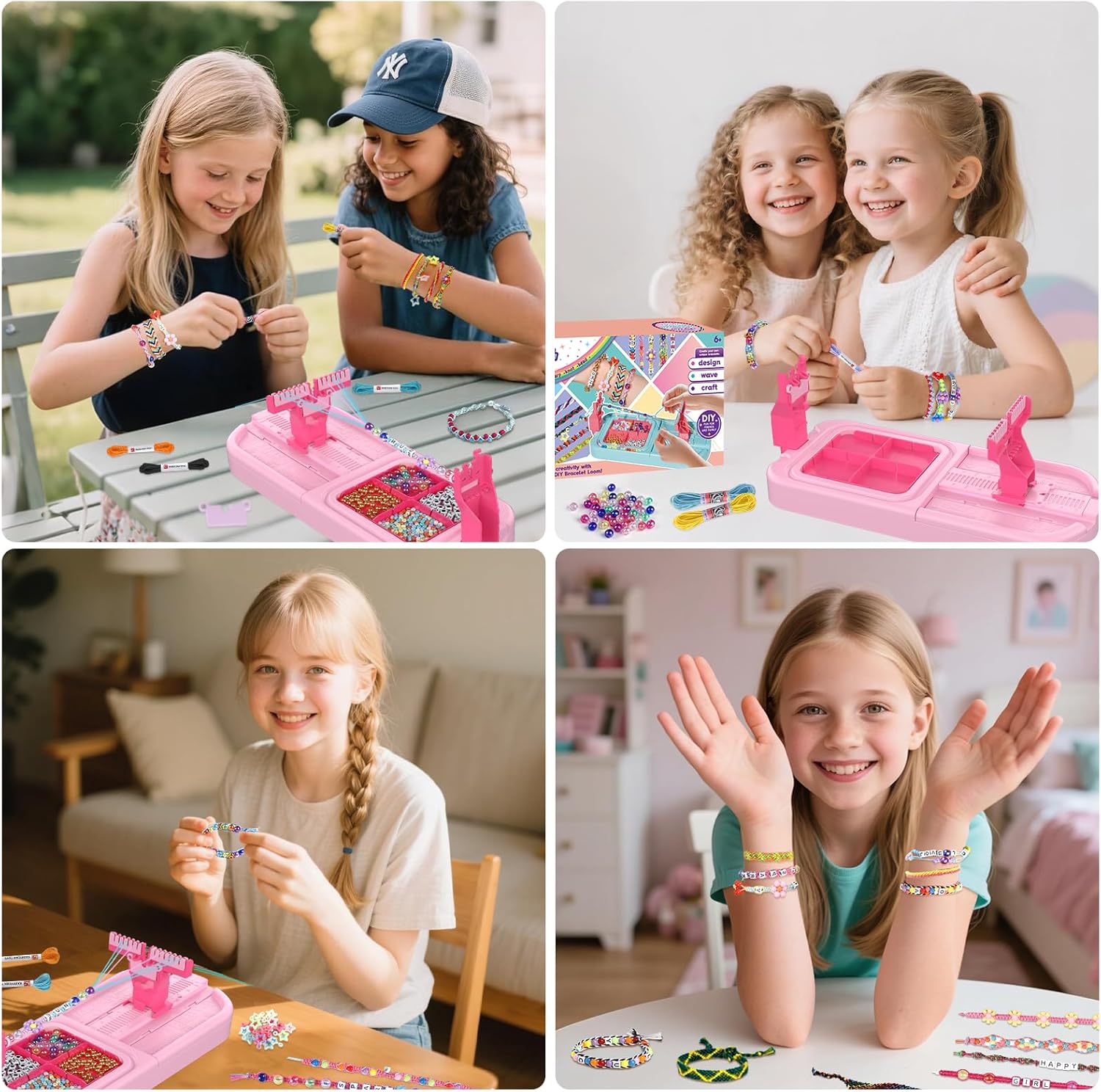 IFLOVE Arts and Crafts for Kids Ages 8-12,Friendship Bracelet Making Kit for Girl,DIY Arts and Crafts Maker for Kids,Jewelry Making Kit Christmas Gifts for Ages 6 7 8 9 10 11 12 Year Old (Rose)