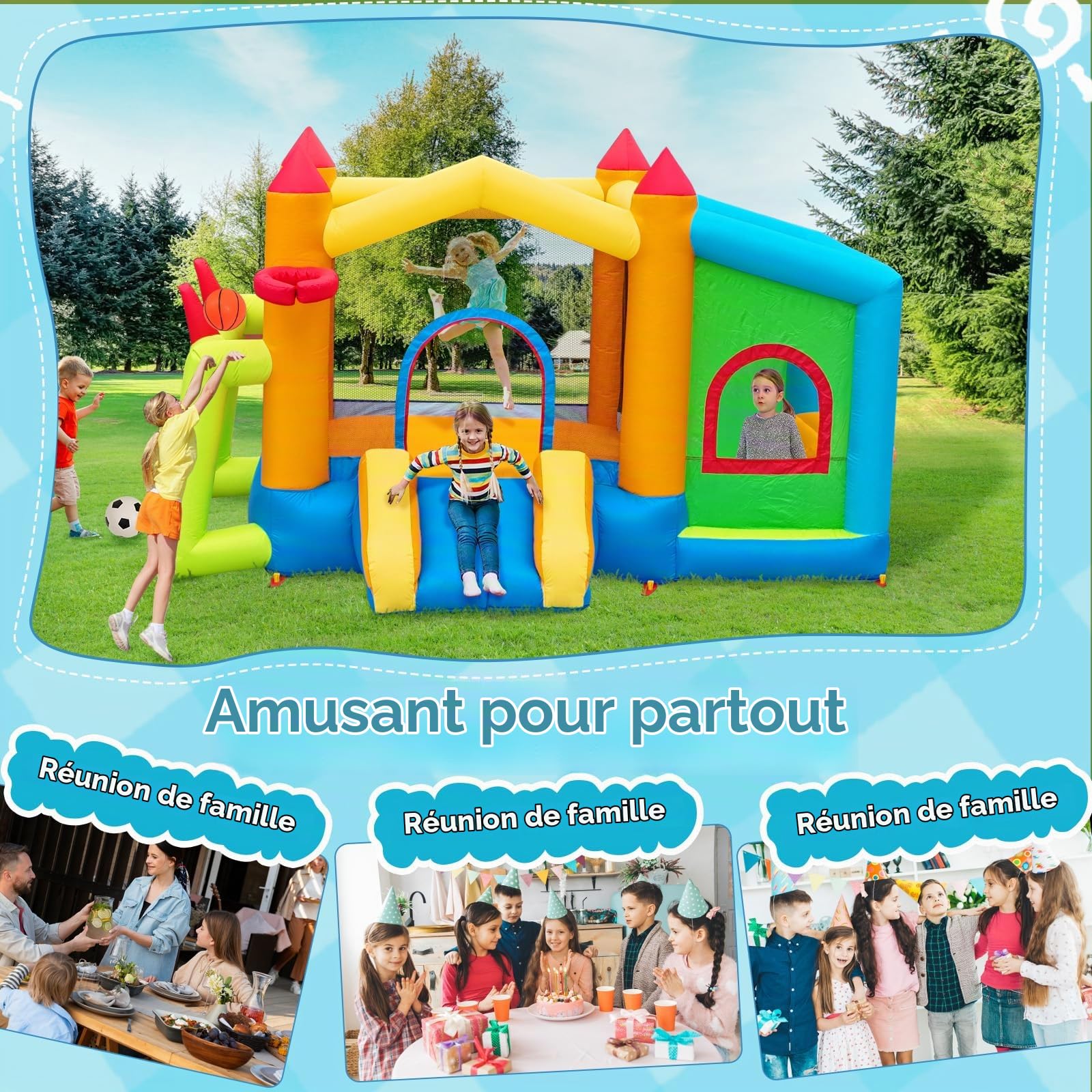 FBSPORT château Gonflable Exterieur Enfant avec souffleur Aire de Jeux Gonflable château Gonflable Piscine Meilleur Cadeau de Vacances/d'anniversaire pour Les Enfants
