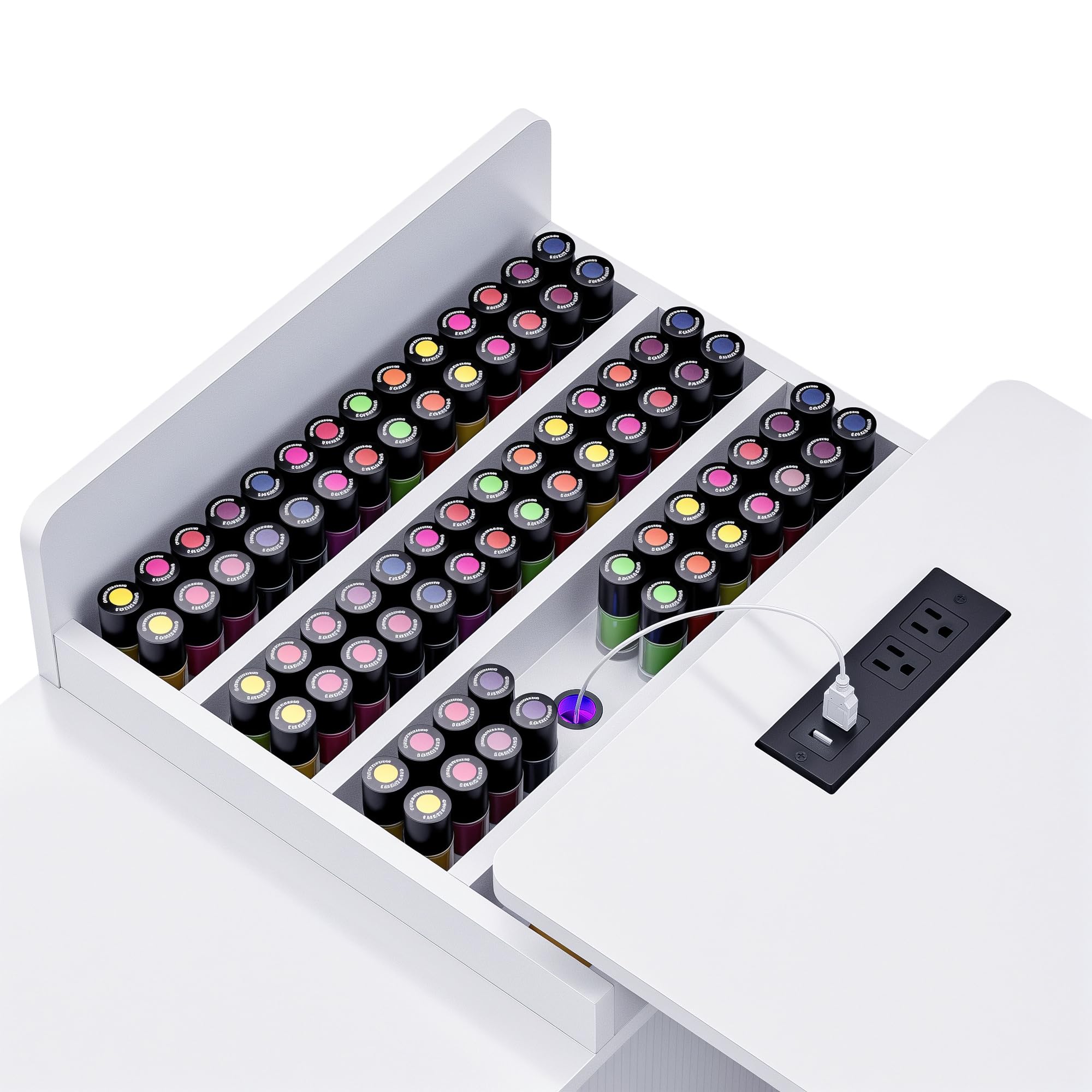 Nageltisch mit Staubabsaugung RGB App-Steuerung, Längenverstellbarer Manikürtisch mit Schrank, Großer Stauraum für Profi Nagelstudio & Nageldesign, Weiß