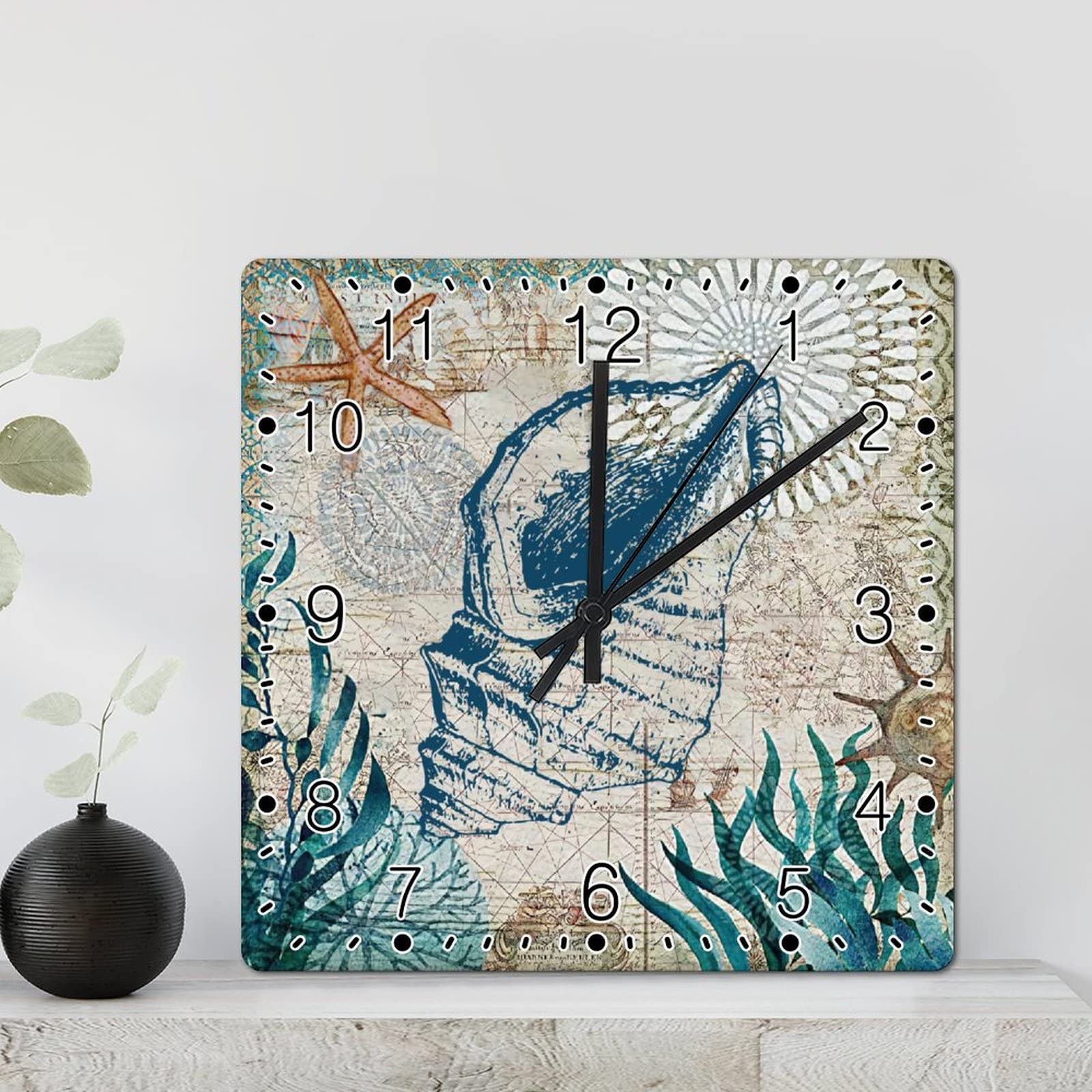 Horloge murale rustique conque décoration de plage silencieuse pour salon 30 cm