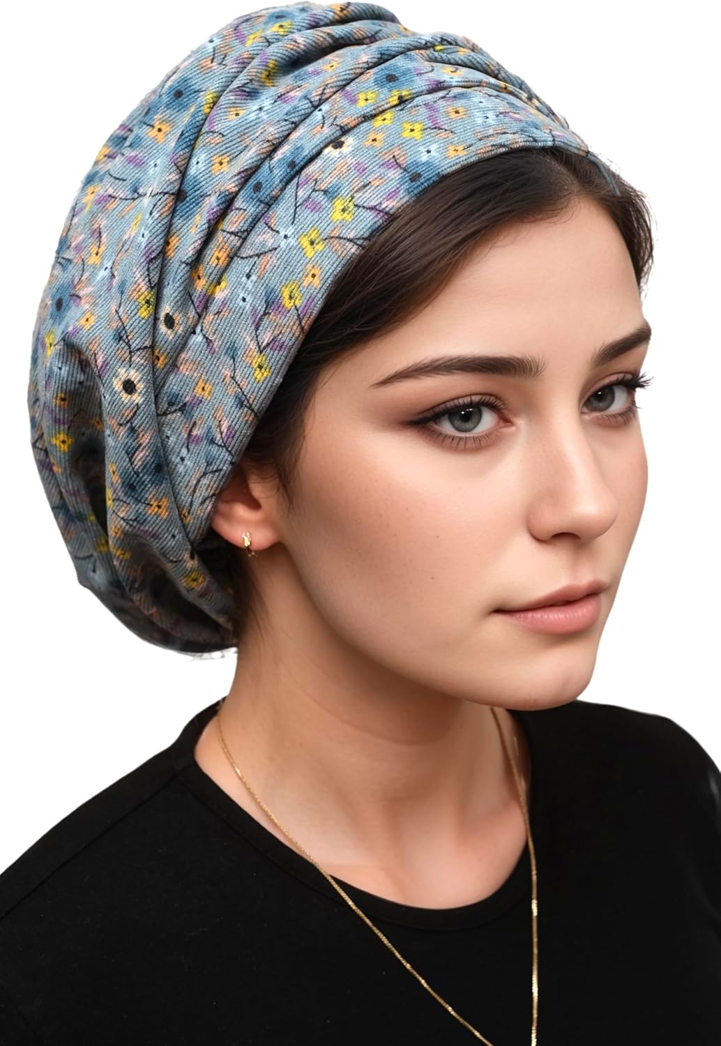 Floral Head Covering for Women Tichel Slouchy Beanie Beret Snood Headcovering
