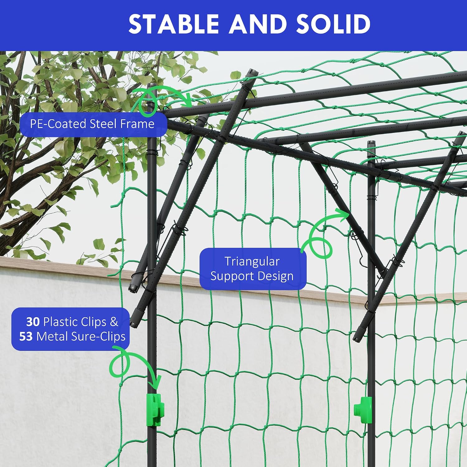 Outsunny Garden Arch Trellis, 7.3 FT Tall Plant Trellis Support, Outdoor Cucumber Trellis with Climbing Net for Climbing Plants, Vegetables, Flowers, Black