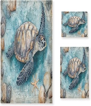 ATTX 3-Piece Turtles Bath Towel Set - Ultra Soft & Quick-Dry, Absorbent Hotel & Spa Grade Hand Towels for Bathroom#112