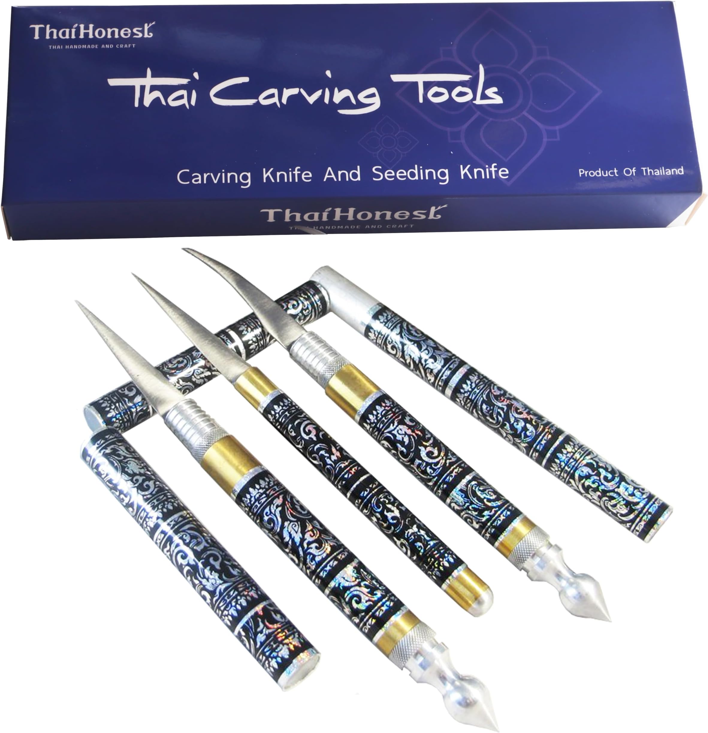 SET 3 THAI FRUIT AND SOAP CARVING KNIFE KNIVES BRASS HANDMADE BLACK COLOR
