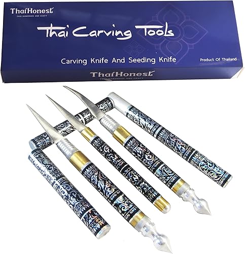Juego de 3 cuchillos tailandeses para tallar frutas y jabones, cuchillos de siembra de latón hechos a mano de precisión tailandesa, herramientas de