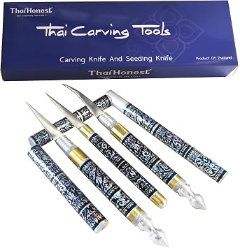 Set 3 Thai Fruit And Soap Carving Knife Seeding Knives Brass Handmade Precision Thai Carving Tools Stainless Steel And Steel Blades For Garnishing