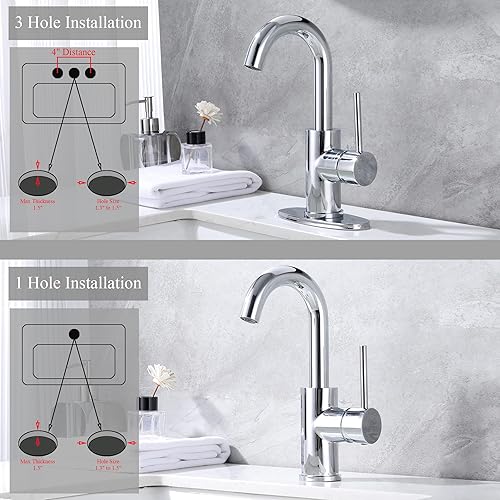 Miniatura 4 de Grifo de fregadero de barra cromada con un solo agujero, grifo de barra húmeda con placa de cubierta y líneas de suministro, grifo de barra de una